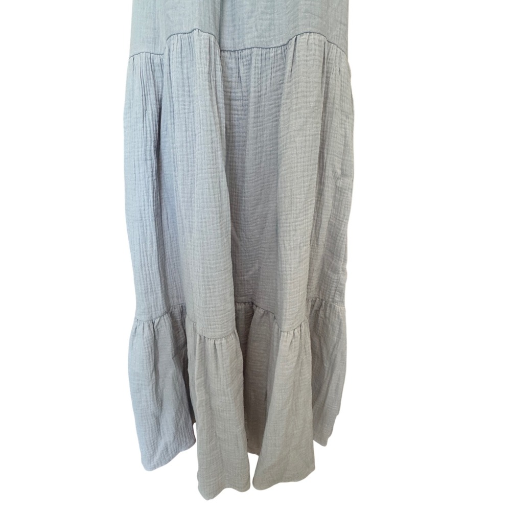 NWT Magaschoni Gauze Dress Medium Dawn Blue Organic Cotton Tiered - Picture 5 of 11